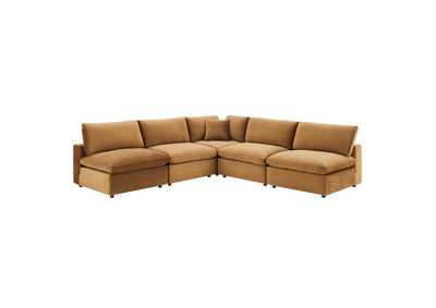 Image for Cognac Commix Down Filled Overstuffed Performance Velvet 5-Piece Sectional Sofa
