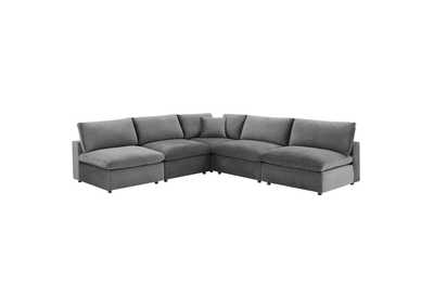 Image for Gray Commix Down Filled Overstuffed Performance Velvet 5-Piece Sectional Sofa