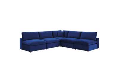 Image for Navy Commix Down Filled Overstuffed Performance Velvet 5-Piece Sectional Sofa