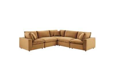 Image for Cognac Commix Down Filled Overstuffed Performance Velvet 5-Piece Sectional Sofa