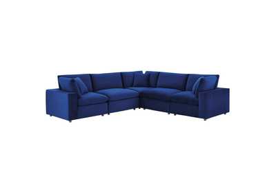 Image for Navy Commix Down Filled Overstuffed Performance Velvet 5-Piece Sectional Sofa