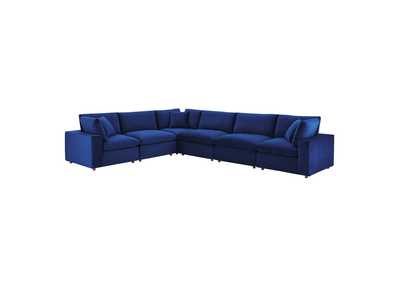 Image for Navy Commix Down Filled Overstuffed Performance Velvet 6-Piece Sectional Sofa