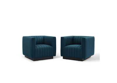 Image for Azure Conjure Tufted Arm Chair Upholstered Fabric [Set of 2]