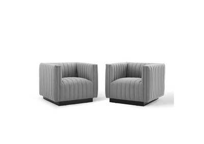 Image for Light Gray Conjure Tufted Arm Chair Upholstered Fabric [Set of 2]