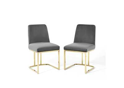 Image for Gold Gray Amplify Sled Base Performance Velvet Dining Chairs - [Set of 2]