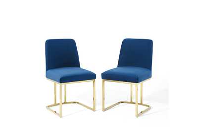 Image for Gold Navy Amplify Sled Base Performance Velvet Dining Chairs - [Set of 2]
