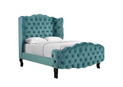 Image for Sea Blue Violette Queen Tufted Wingback Performance Velvet Platform Bed