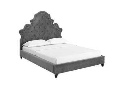 Image for Gray Valentina Queen Tufted Nailhead Performance Velvet Platform Bed