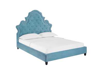 Image for Sea Blue Valentina Queen Tufted Nailhead Performance Velvet Platform Bed