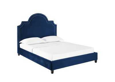 Image for Navy Primrose Queen Performance Velvet Platform Bed