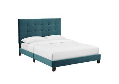 Image for Sea Blue Melanie Queen Tufted Button Upholstered Performance Velvet Platform Bed