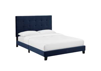 Image for Midnight Blue Melanie King Tufted Button Upholstered Performance Velvet Platform Bed