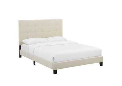 Image for Beige Melanie Queen Tufted Button Upholstered Fabric Platform Bed