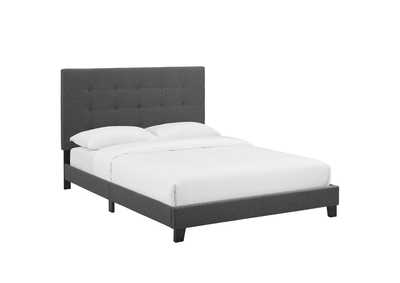 Image for Gray Melanie Queen Tufted Button Upholstered Fabric Platform Bed