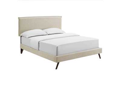 Image for Beige Amaris Platform Queen Bed - Fabric with Round Splayed Legs