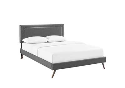 Image for Gray Virginia Platform Queen Bed - Fabric with Round Splayed Legs