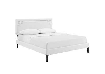 Image for White Ruthie Platform Queen Bed - Vinyl with Squared Tapered Legs