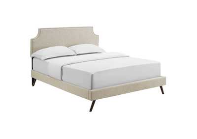 Image for Beige Corene Platform Queen Bed - Fabric with Round Splayed Legs