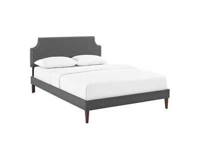 Image for Gray Corene Platform King Bed - Fabric with Squared Tapered Legs