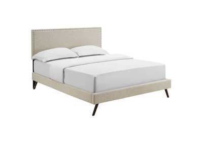Image for Beige Macie Platform Queen Bed - Fabric with Round Splayed Legs