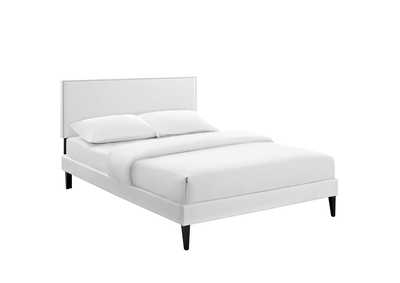 Image for White Macie Platform Queen Bed - Vinyl with Squared Tapered Legs