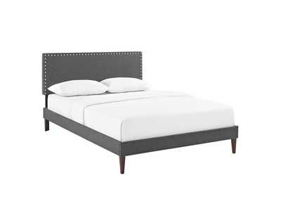 Image for Gray Macie Platform Queen Bed - Fabric with Squared Tapered Legs