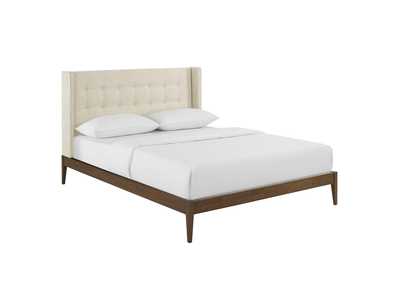 Image for Beige Hadley Queen Wingback Upholstered Polyester Fabric Platform Bed
