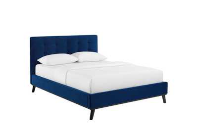 Image for Navy McKenzie Queen Biscuit Tufted Performance Velvet Platform Bed