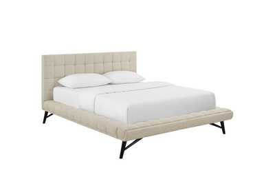 Image for Beige Julia Queen Biscuit Tufted Upholstered Fabric Platform Bed