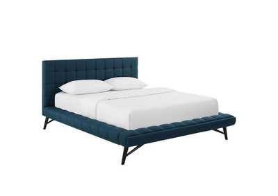 Image for Blue Julia Queen Biscuit Tufted Upholstered Fabric Platform Bed