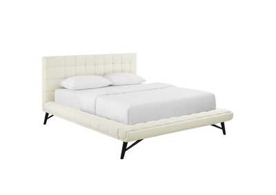 Image for Ivory Julia Queen Biscuit Tufted Upholstered Fabric Platform Bed