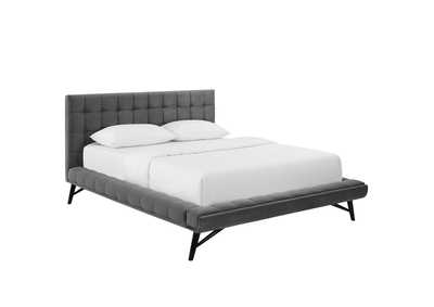 Image for Julia Gray Queen Biscuit Tufted Performance Velvet Platform Bed