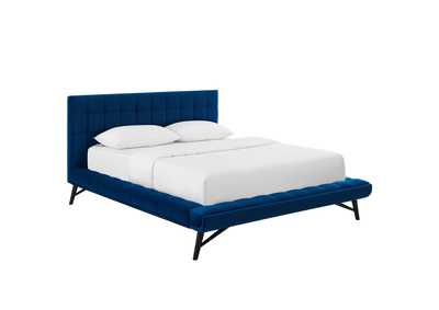 Image for Navy Julia Queen Biscuit Tufted Performance Velvet Platform Bed