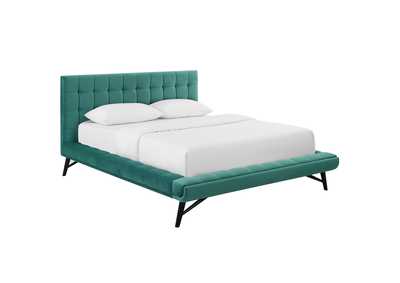 Image for Teal Julia Queen Biscuit Tufted Performance Velvet Platform Bed