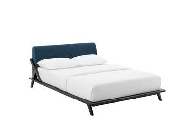 Image for Cappuccino Blue Luella Queen Upholstered Fabric Platform Bed