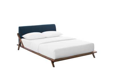 Image for Walnut Blue Luella Queen Upholstered Fabric Platform Bed