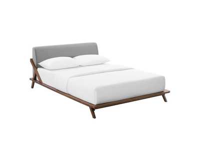 Image for Walnut Light Gray Luella Queen Upholstered Fabric Platform Bed