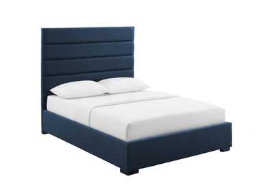 Image for Blue Genevieve Queen Upholstered Fabric Platform Bed