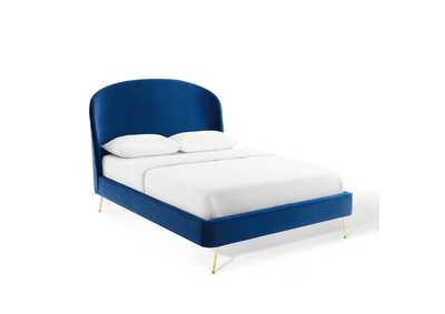 Image for Navy Mira Upholstered Performance Velvet Queen Platform Bed