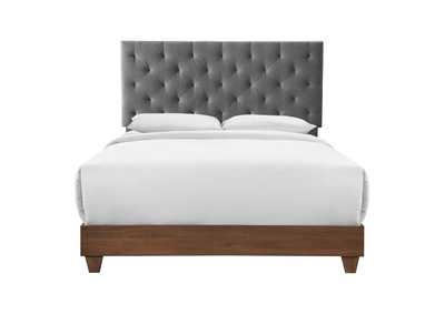 Image for Walnut Gray Rhiannon Diamond Tufted Upholstered Fabric Queen Bed