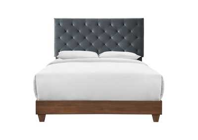 Image for Walnut Charcoal Rhiannon Diamond Tufted Upholstered Performance Velvet Queen Bed