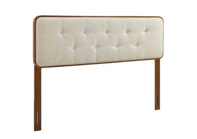 Image for Collins Walnut Beige Tufted Full Fabric and Wood Headboard