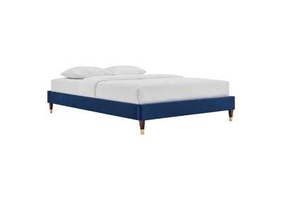 Image for Navy Harlow Twin Performance Velvet Platform Bed Frame