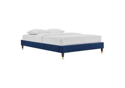 Image for Navy Harlow Full Performance Velvet Platform Bed Frame