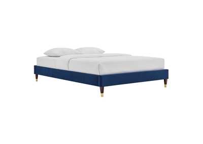 Image for Navy Harlow Queen Performance Velvet Platform Bed Frame