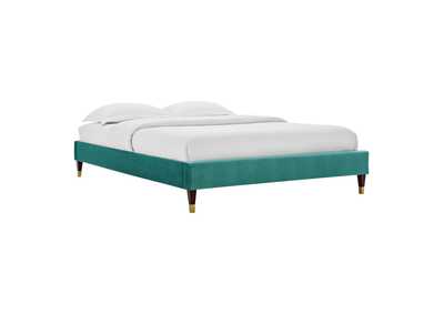 Image for Teal Harlow Queen Performance Velvet Platform Bed Frame