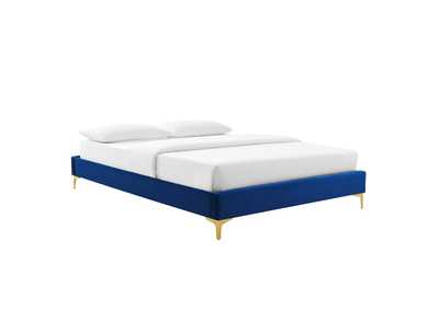 Image for Navy Sutton Queen Performance Velvet Bed Frame