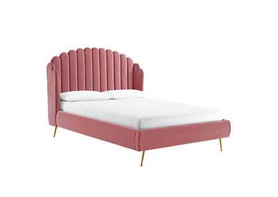 Image for Dusty Rose Lana Queen Performance Velvet Wingback Platform Bed
