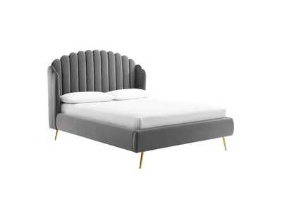 Image for Gray Lana Queen Performance Velvet Wingback Platform Bed
