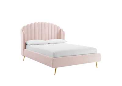 Image for Pink Lana Queen Performance Velvet Wingback Platform Bed